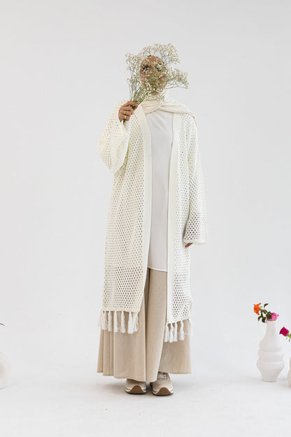 Amenaa crochet knit cardigan, 13/41/2 style, featuring a cozy, textured design in soft yarn, perfect for casual wear.