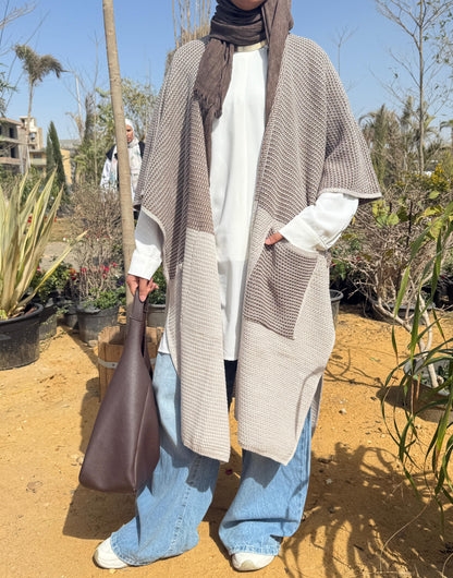 Mocha Knit Cape Cardigan - Amenaa