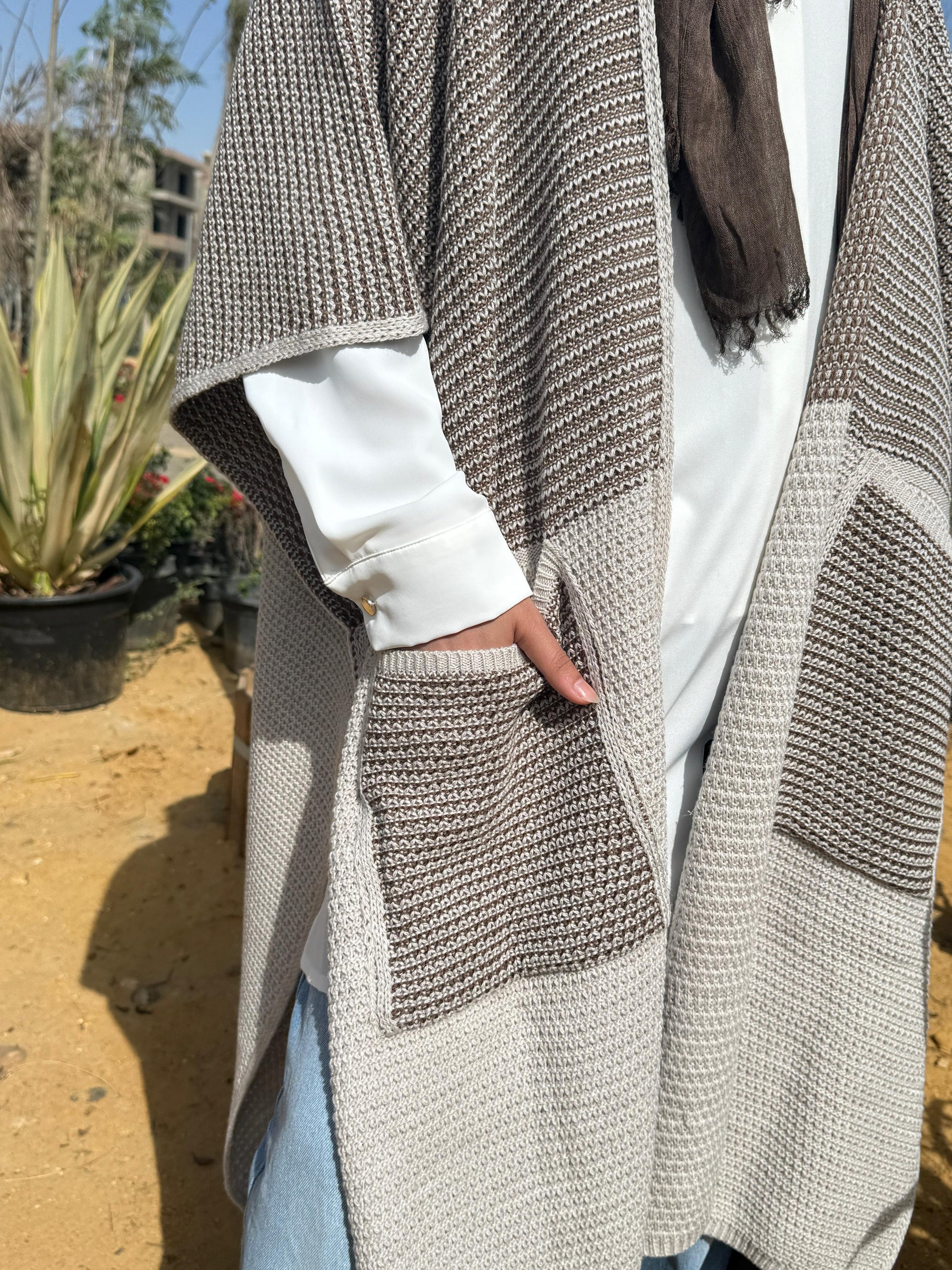 Mocha Knit Cape Cardigan - Amenaa