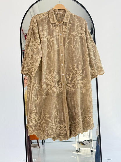 Embroidered Amenaa shirt with intricate embroidery, classic design, and comfortable fit, showcased on a neutral background.