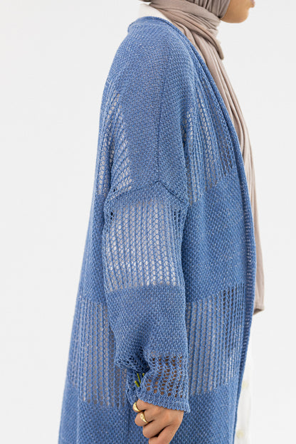 Amenaa Summer Net Kimono showcasing lightweight, airy fabric with intricate netting design, perfect for warm weather wear.