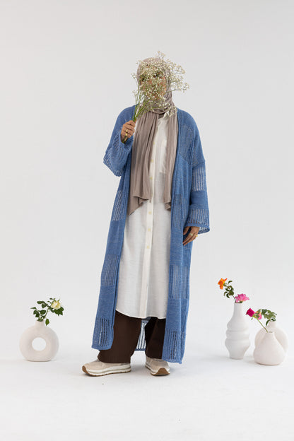 Amenaa summer net kimono with intricate open-knit design, lightweight and stylish for warm weather wear.