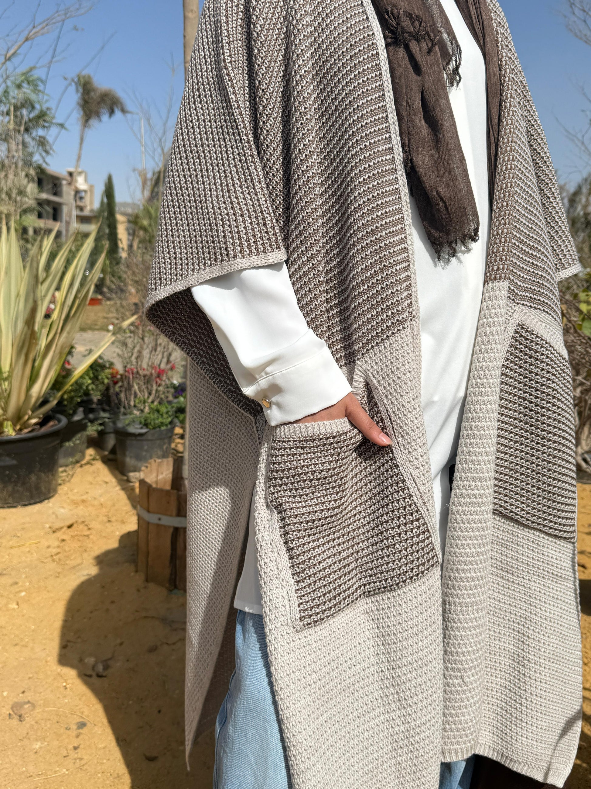 Mocha Knit Cape Cardigan - Amenaa