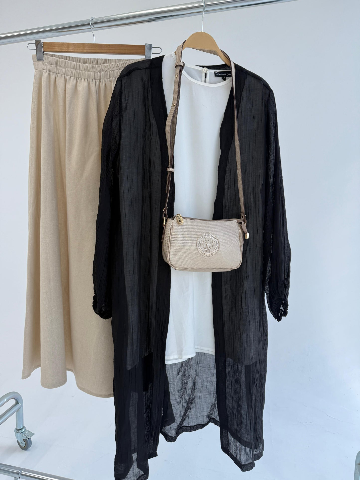 Crushed kimono jacket by Amenaa featuring a textured, soft fabric in a stylish kimono design with wide sleeves and a relaxed fit.