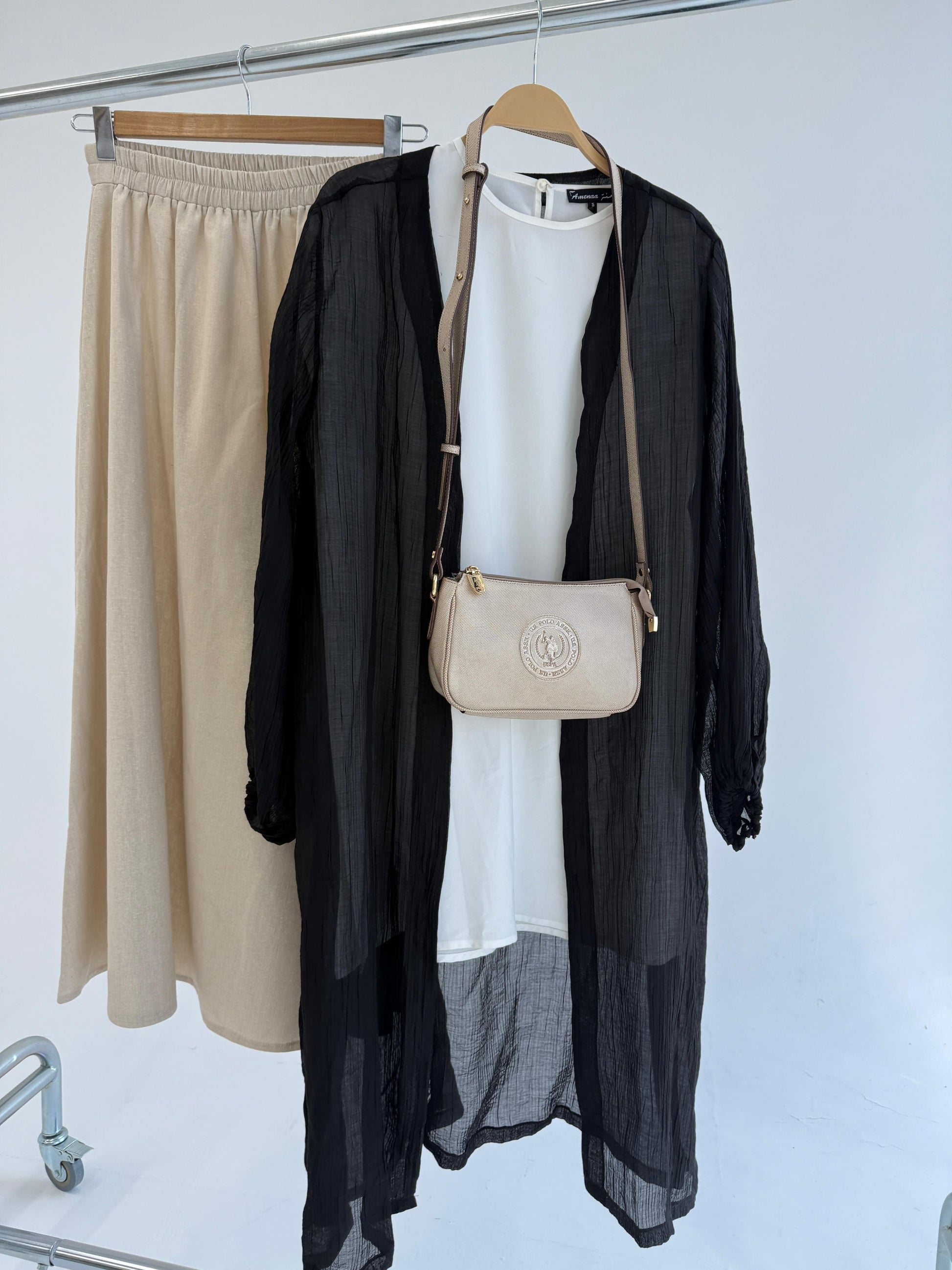 Crushed kimono jacket by Amenaa featuring a textured, soft fabric in a stylish kimono design with wide sleeves and a relaxed fit.