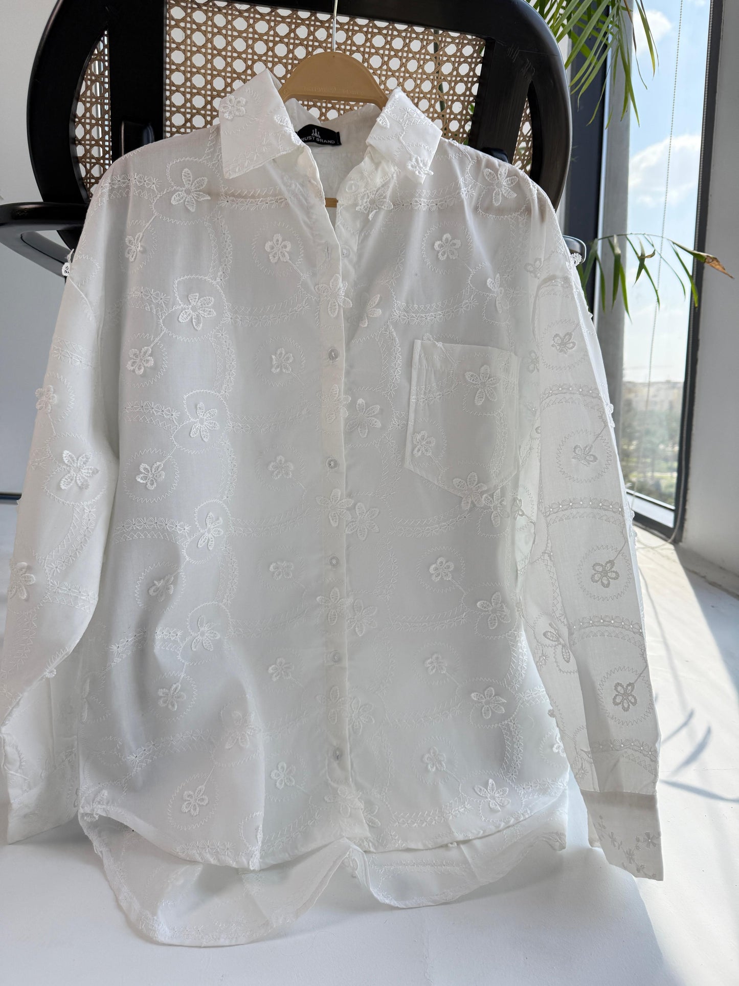 Amenaa floral embroidered shirt with vibrant flower patterns, lightweight fabric, and casual fit, perfect for spring and summer wear.