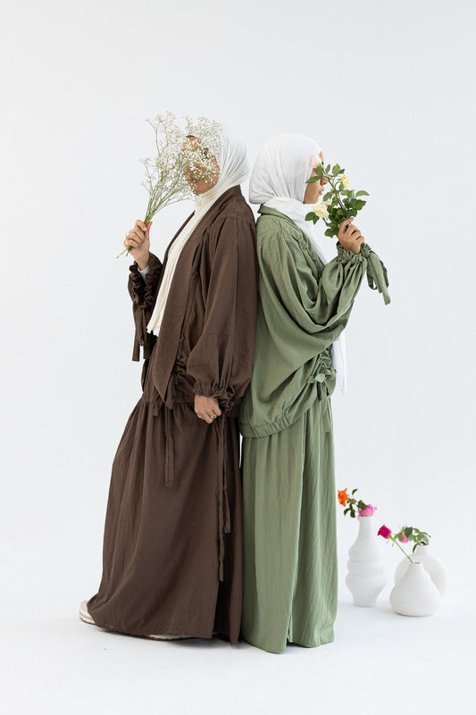 Amenaa flowy skirt set featuring a lightweight, layered skirt and matching top with a relaxed, elegant style.