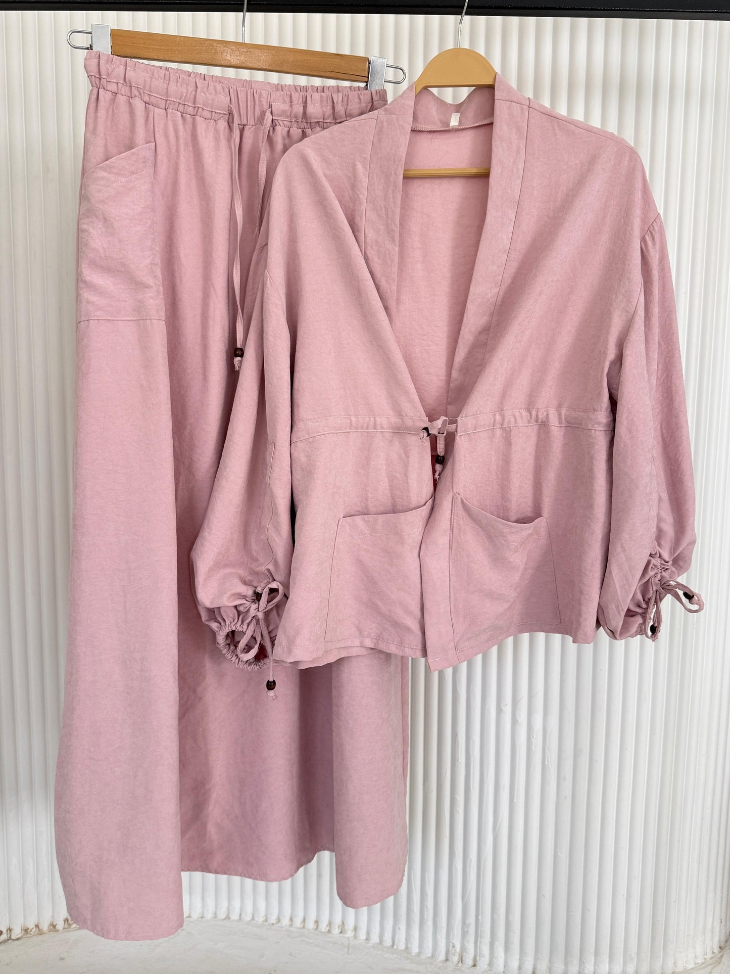 Amenaa modest skirt set in neutral tones, featuring a flowing skirt and matching top, perfect for elegant modest fashion.