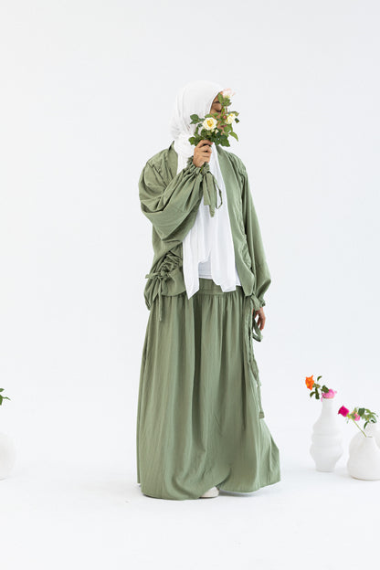Amenaa flowy skirt set featuring a lightweight, elegant skirt and matching top in soft, breathable fabric for a stylish look.