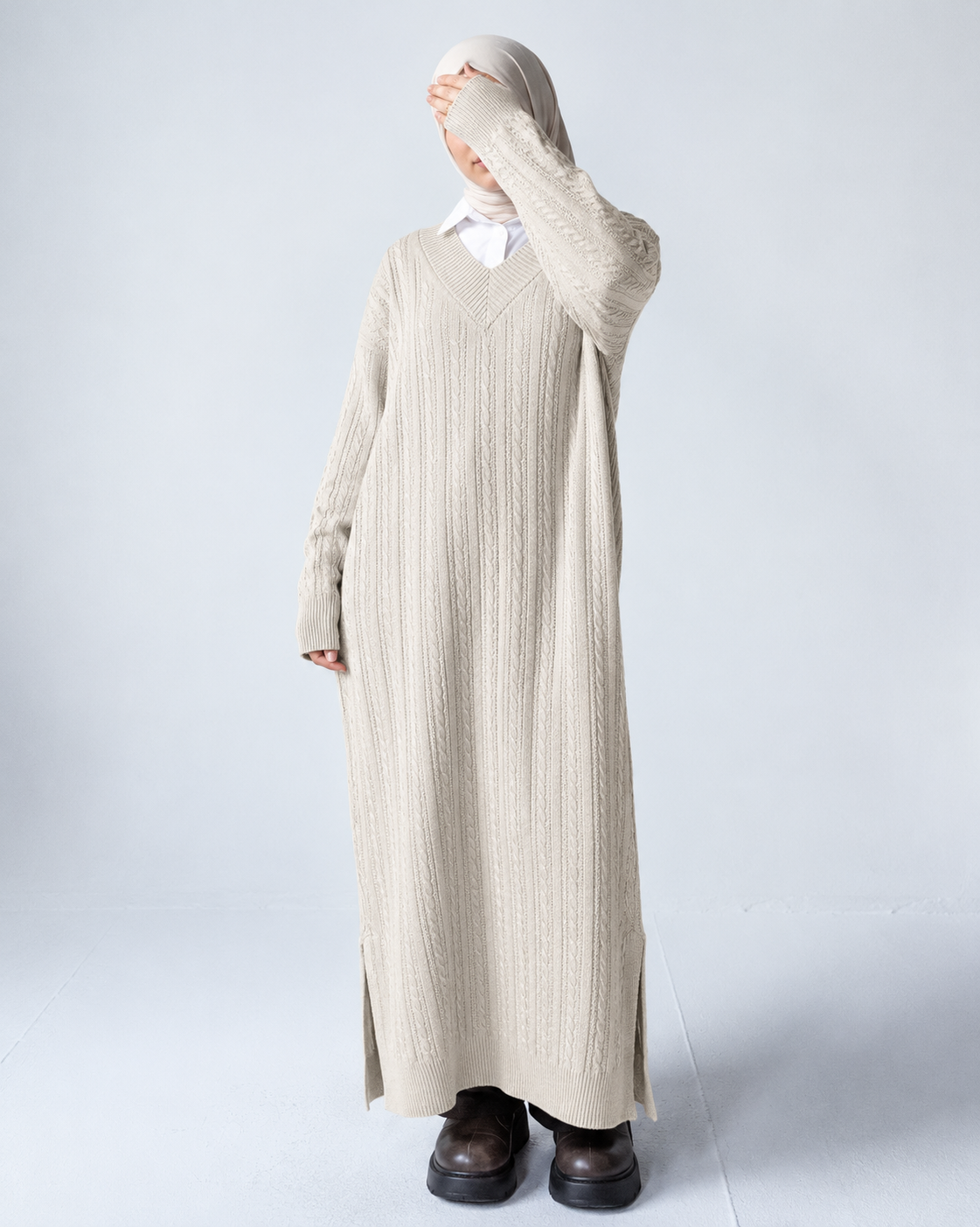 V-Neck Knitted Dress