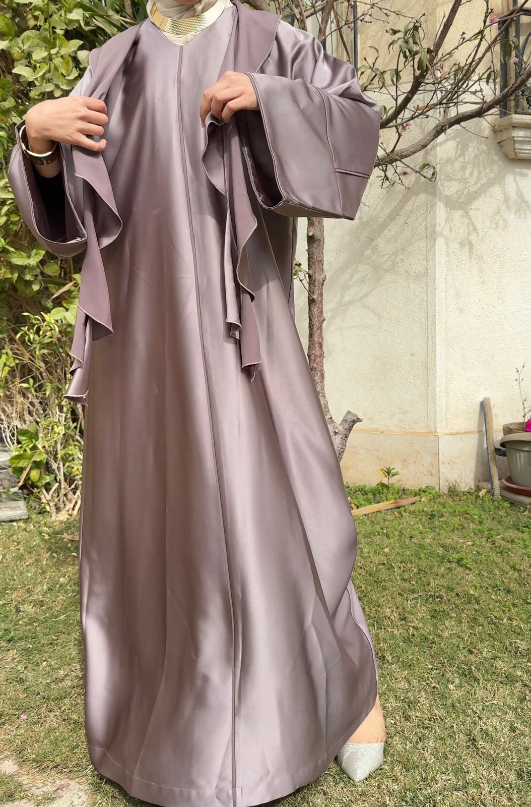 Royal Satin Abaya - Coffee Beige - Amenaa