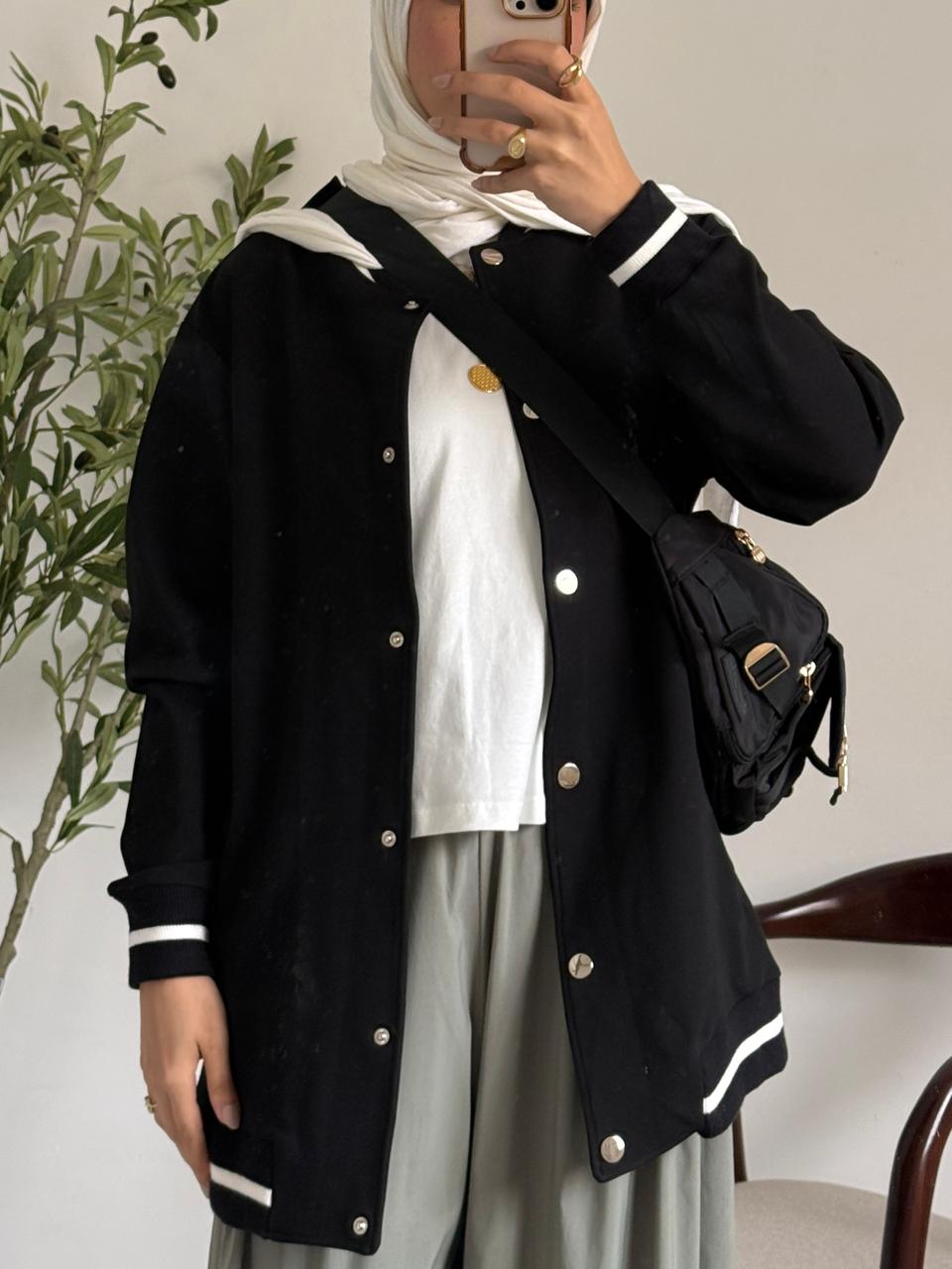 Amenaa Simple Snap Jacket shown in navy, featuring a casual design with snap button closures and a comfortable fit.