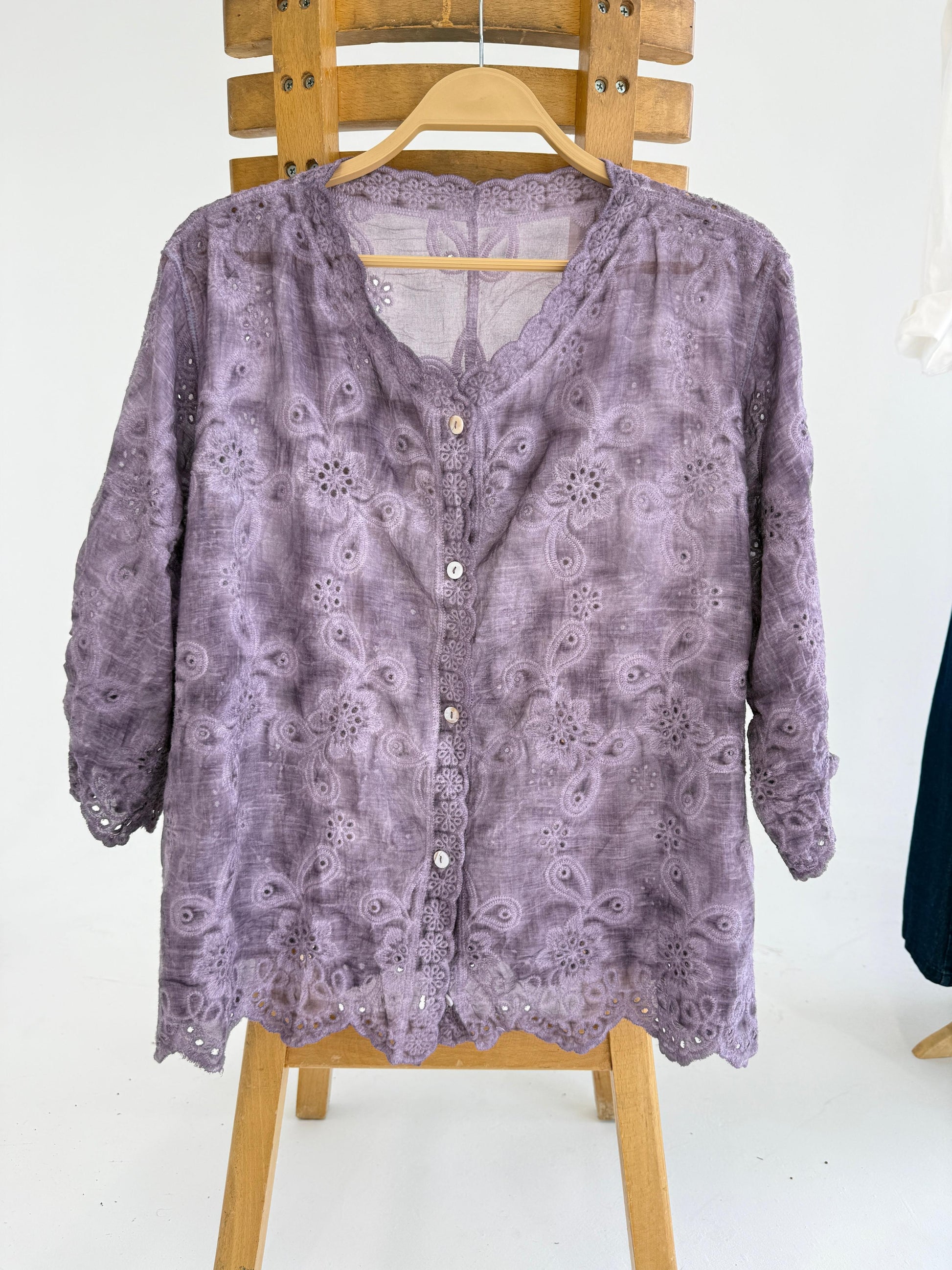 Amenaa Guipure Blouse 24/21/306 with intricate lace detailing, lightweight fabric, and elegant design perfect for stylish occasions.