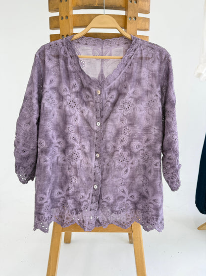 Amenaa Guipure Blouse 24/21/306 with intricate lace detailing, lightweight fabric, and elegant design perfect for stylish occasions.