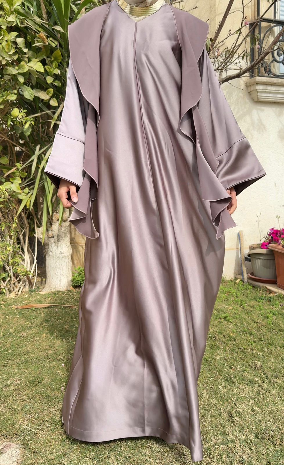 Royal Satin Abaya - Coffee Beige - Amenaa