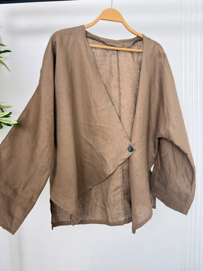 Linen Wrap Front Blouse