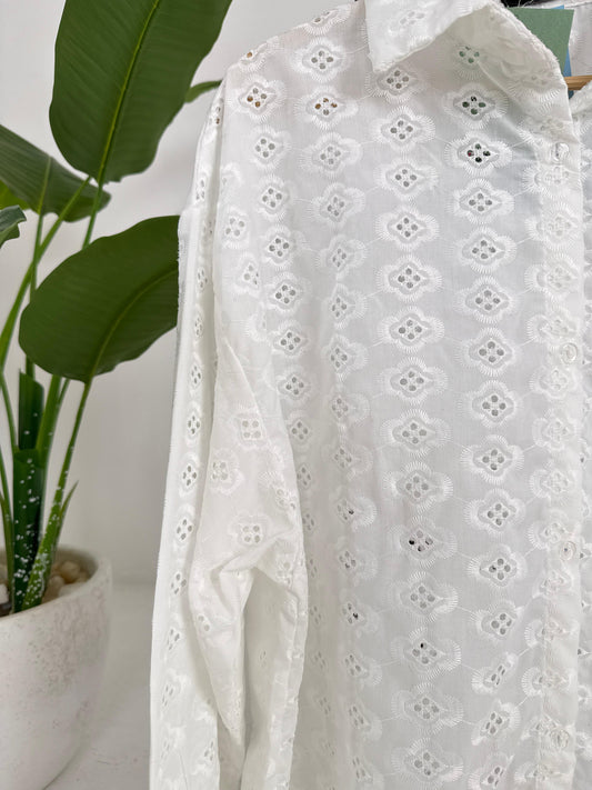 Amenaa embroidered shirt with detailed floral embroidery, lightweight fabric, and classic collar for a stylish, casual look.