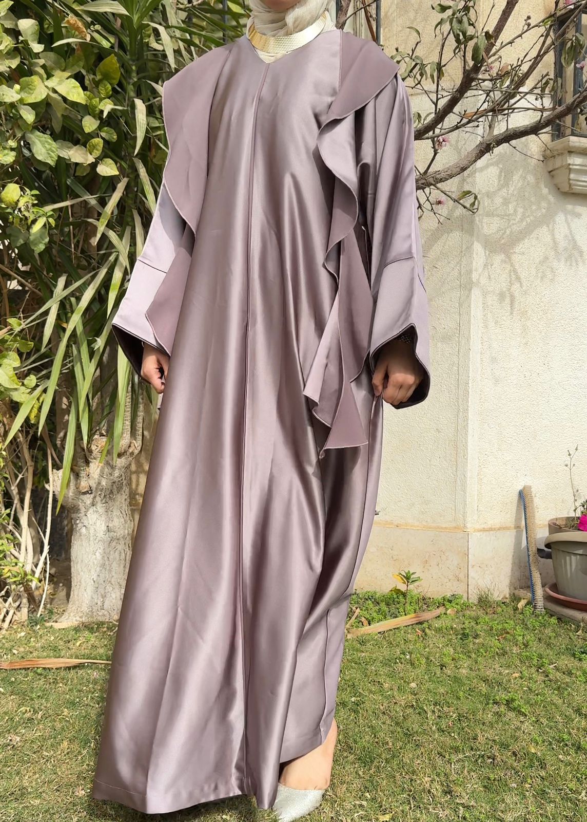 Royal Satin Abaya - Coffee Beige - Amenaa