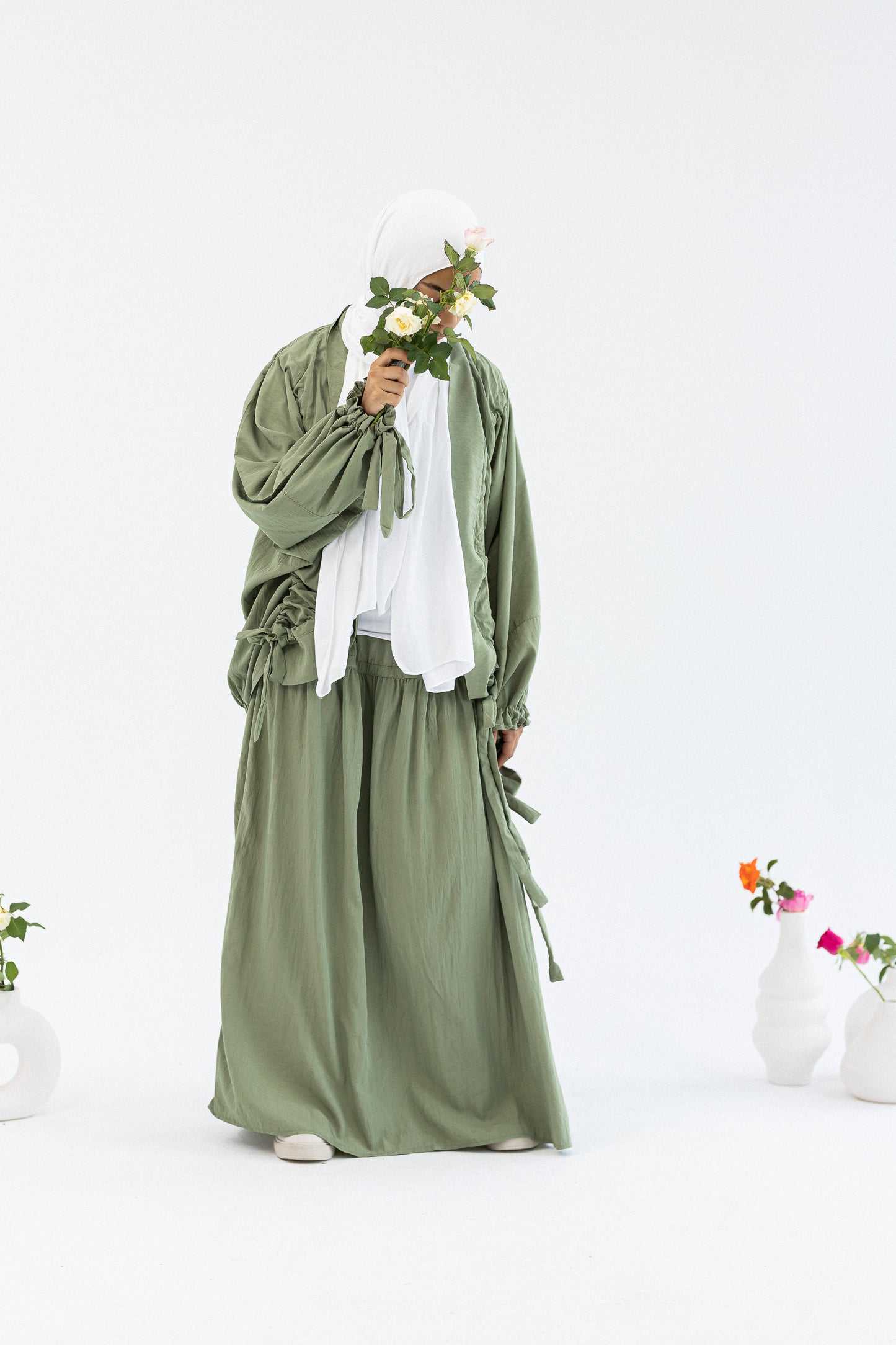 Amenaa flowy skirt set featuring a lightweight, breathable fabric with a relaxed fit and stylish design.
