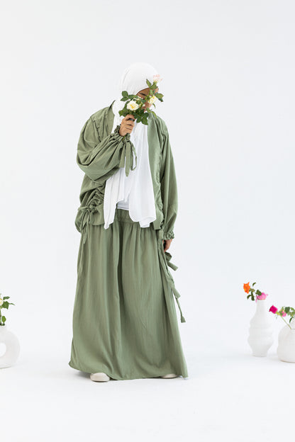 Amenaa flowy skirt set featuring a lightweight, breathable fabric with a relaxed fit and stylish design.